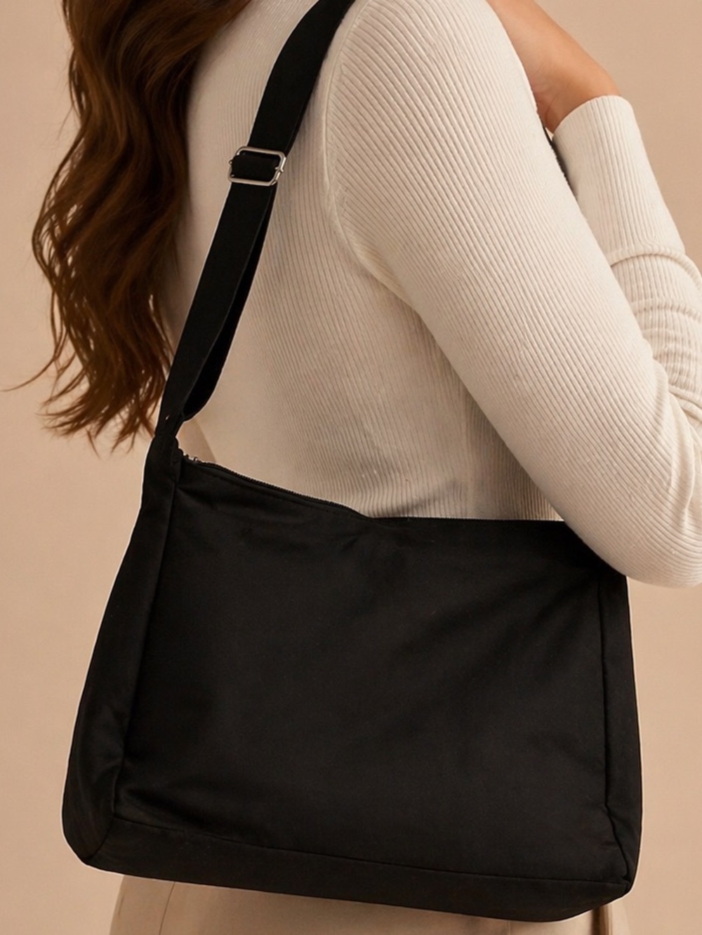 SHEIN Black Minimalist Shoulder Bag with Adjustable Strap
